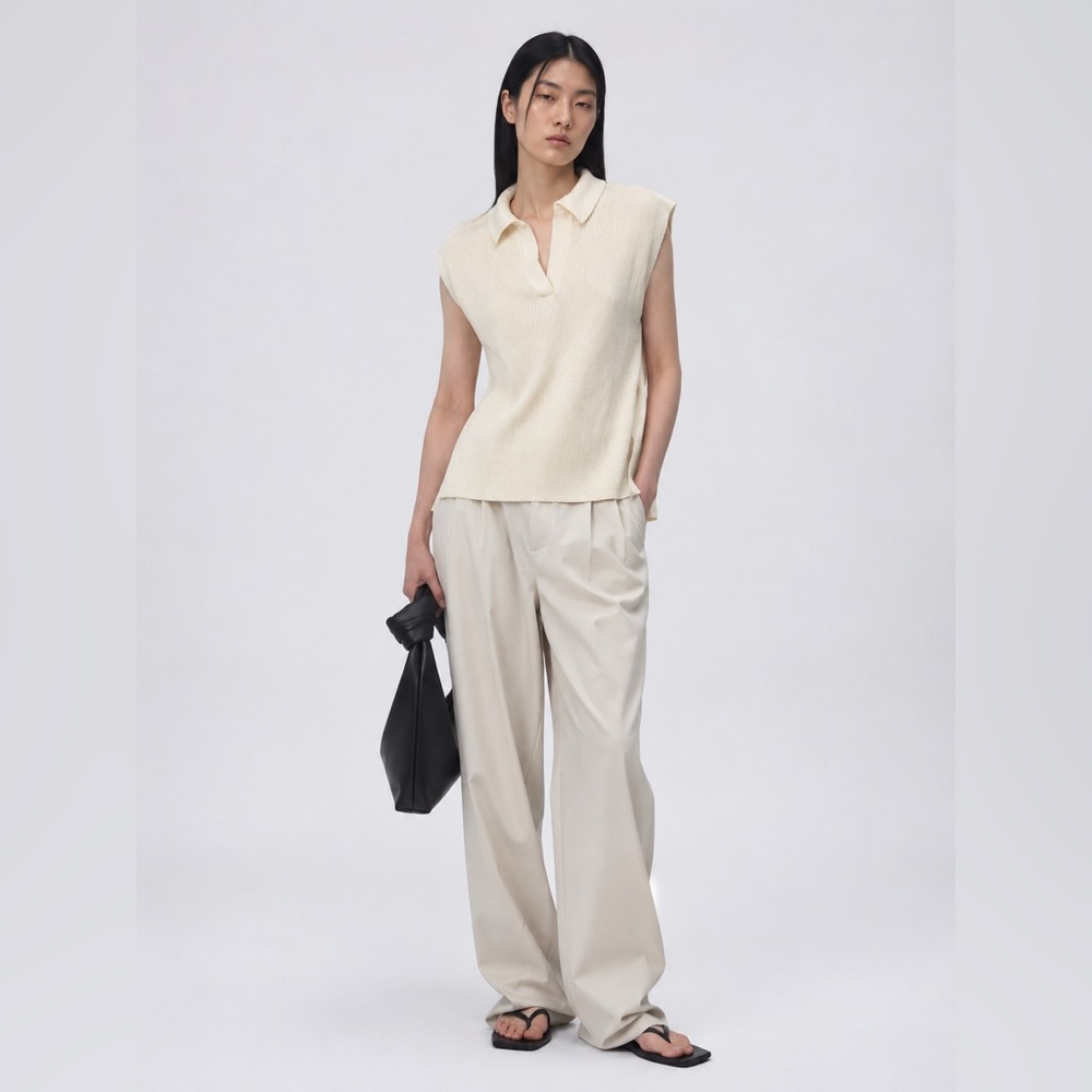Marks & Spencer - Cream Ribbed Cotton Knit Sleeveless Polo Sweater